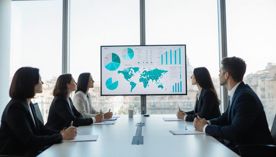 Team di consulenti Fluvius Solutions analizza dati strategici in ufficio